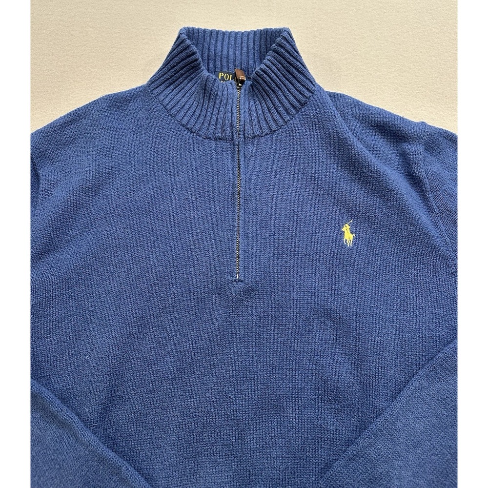 Polo Ralph Lauren Mens XXL Blue 1/4 Zip Sweater Cotton Pony Logo Pullover - Picture 6 of 13